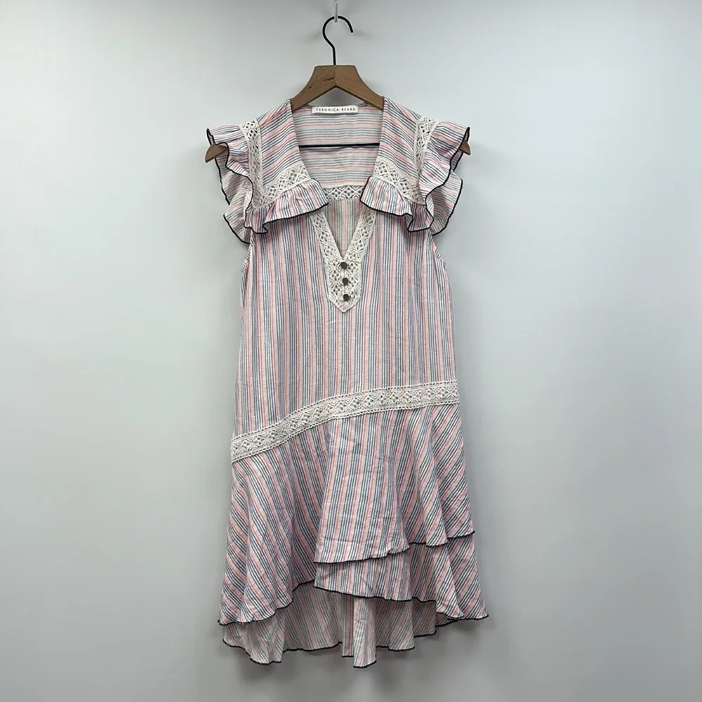 Light Pink Striped Ruffle Sundress with Lace Trim